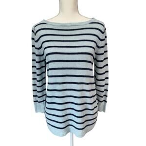 TALBOTS Sweater Womens Large Navy Light Blue Stripe 100% Linen Vacation Cruise